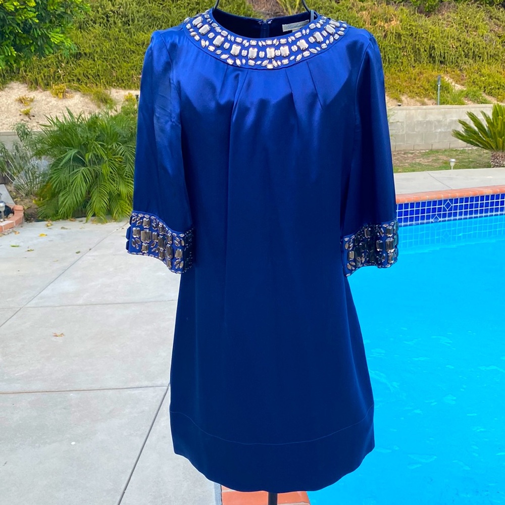 Beautiful Elegant satin Blue Mini Dress with Gems 💎
